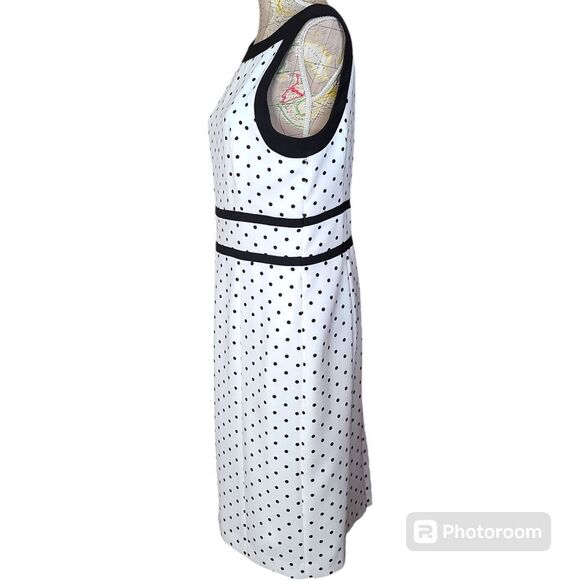 Evan Picone Black Label Size 12 Classy Preppy White Black Polka Dot Sheath Dress - Picture 4 of 12